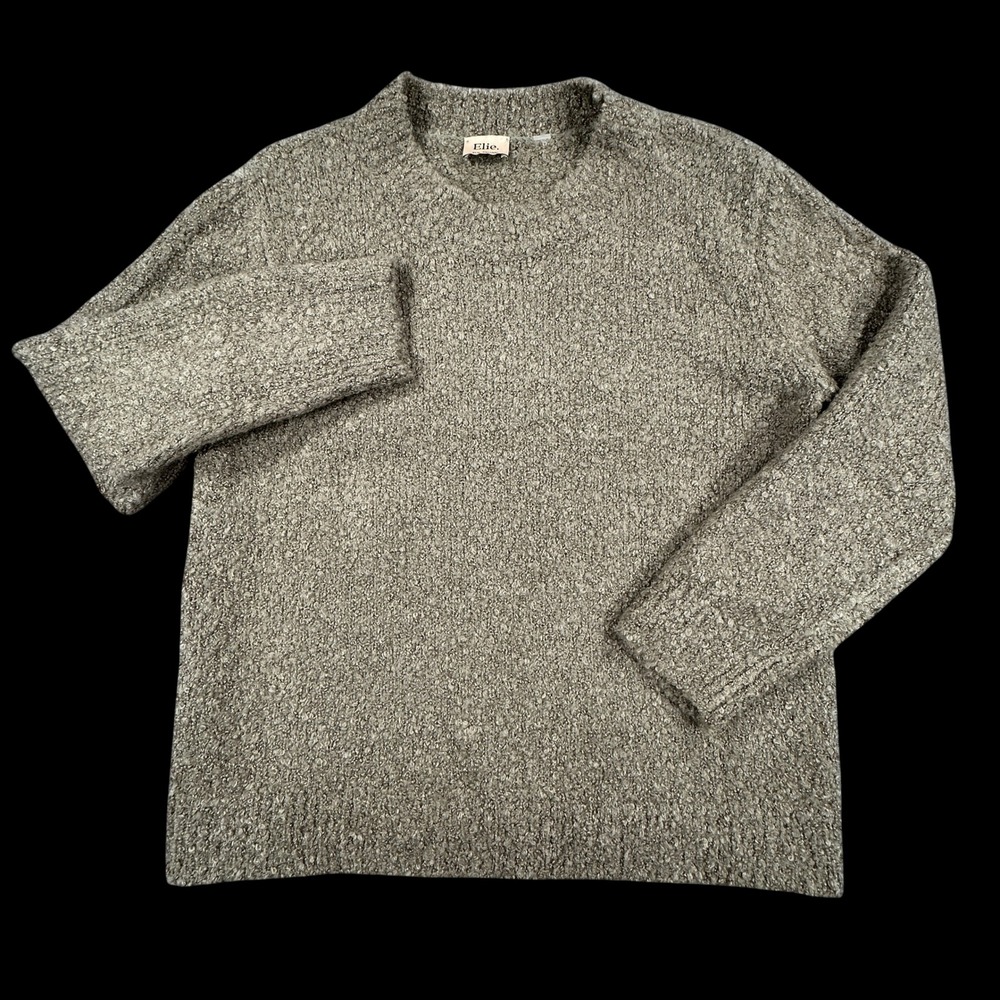 Elie Tahari‎ Boucle Knit Sweater Womens Large Olive Green Wool Blend Quiet Luury